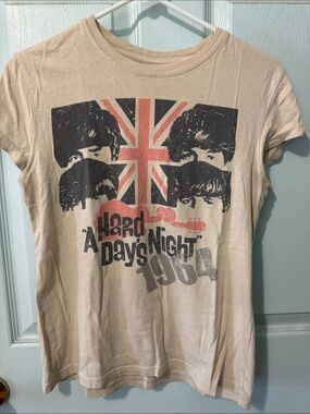Vintage-Inspired "A Hard Day's Night" Graphic Tee - Cream & Black